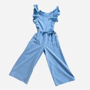 GB Girls Tie Front Flutter Ruffle Sleeve Jumpsuit Romper Size 12 Blue Periwinkle